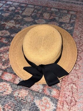 Kaminski Raffia Sun Hat with Black Ribbon - Women's Summer Accessory